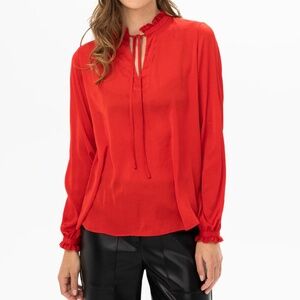 Anthropologie x Maison d’Amelie Paris Blouse Long puffy sleeve Tie-front Red XL